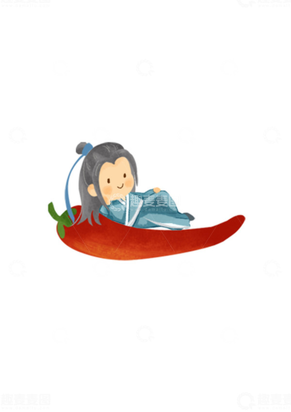 源文件下载【趣麦麦图】蓝色扁平风古风乘凉小人手绘图