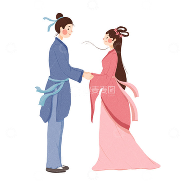 源文件下载【趣麦麦图】扁平风七夕节牛郎织女插画元素
