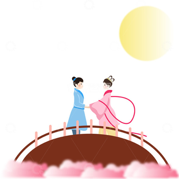 源文件下载【趣麦麦图】七夕牛郎织女相约桥头中
