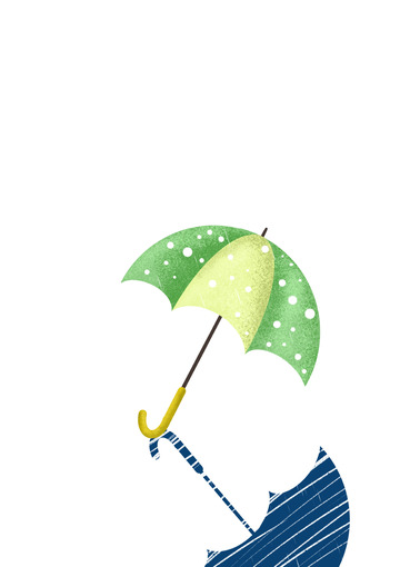 蓝色背景雨中的伞