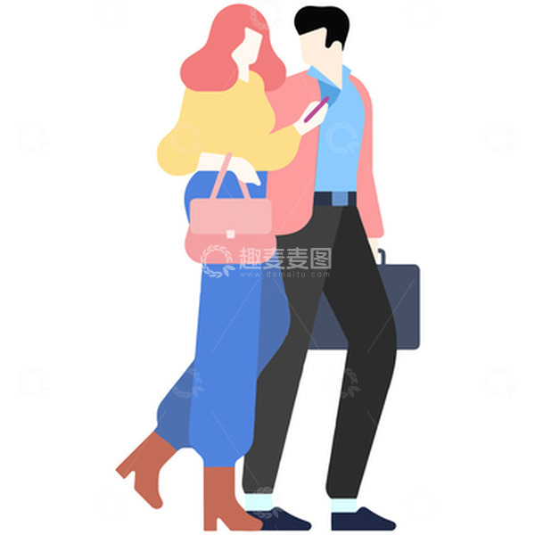 源文件下载【趣麦麦图】七夕情人节情侣逛街矢量插画