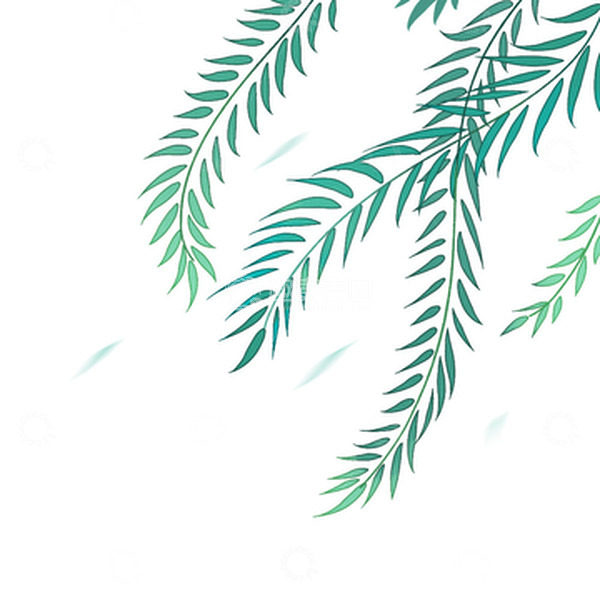 源文件下载【趣麦麦图】柳叶小暑大暑树荫边角装饰飘动绿色手绘叶子