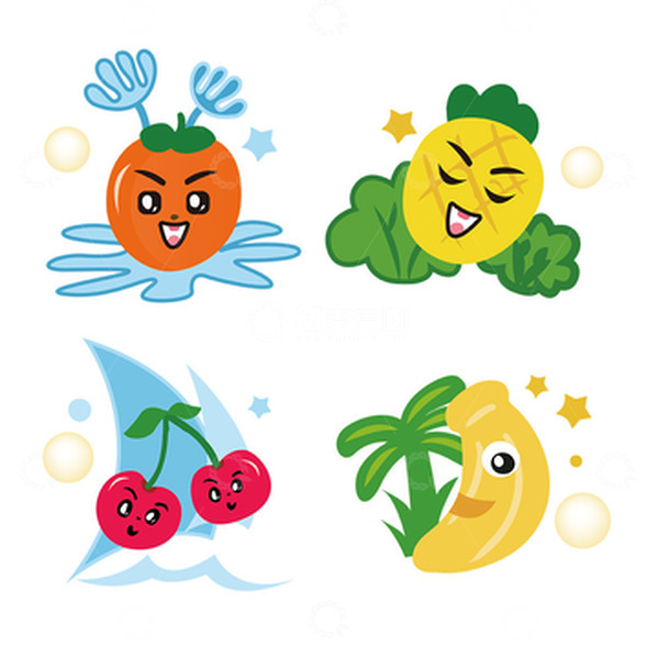 源文件下载【趣麦麦图】矢量拟人卡通水果贴纸素材