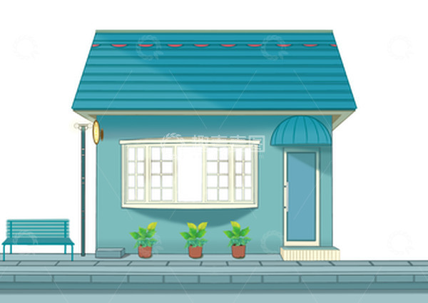 源文件下载【趣麦麦图】绿蓝色路边房小屋子