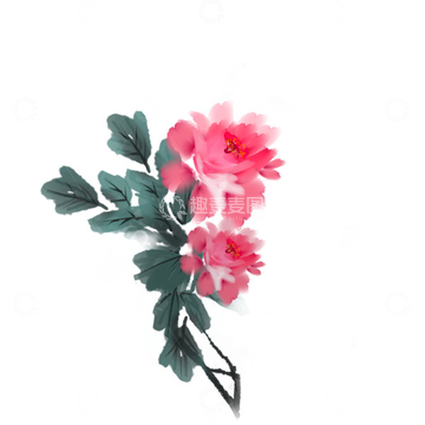 源文件下载【趣麦麦图】中国风牡丹水墨牡丹国潮牡丹手绘牡丹花元素