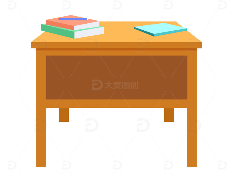 源文件下载【趣麦麦图】扁平课桌教室学习教育开学课堂自习室书本