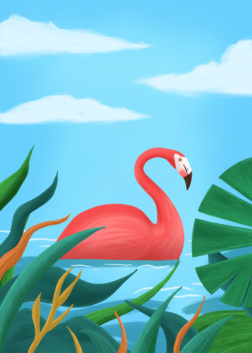 蓝色 小清新 火烈鸟 大暑 夏季