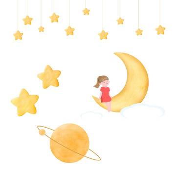 手绘星星月亮星球太阳月亮行星PSD