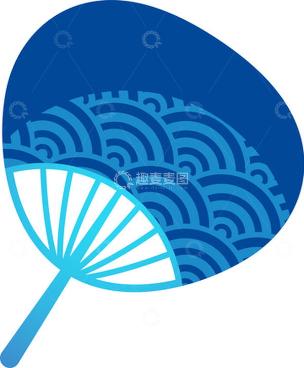 源文件下载【趣麦麦图】蓝色大暑传统扇子元素