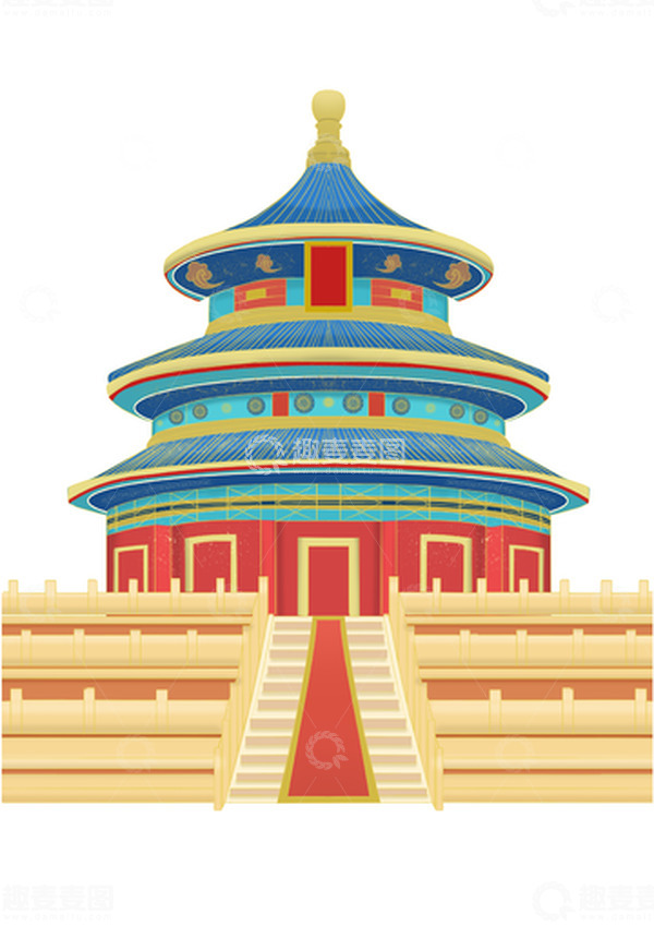 源文件下载【趣麦麦图】-砖红色国潮风建筑楼阁手绘元素