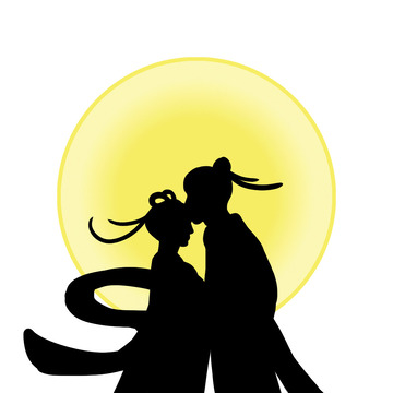 黑色剪影牛郎织女七夕手绘图