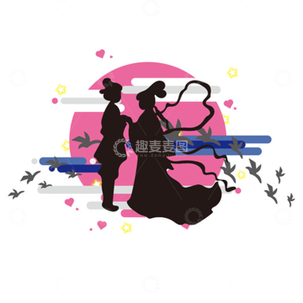源文件下载【趣麦麦图】黑色剪影鹊桥汇七夕元素