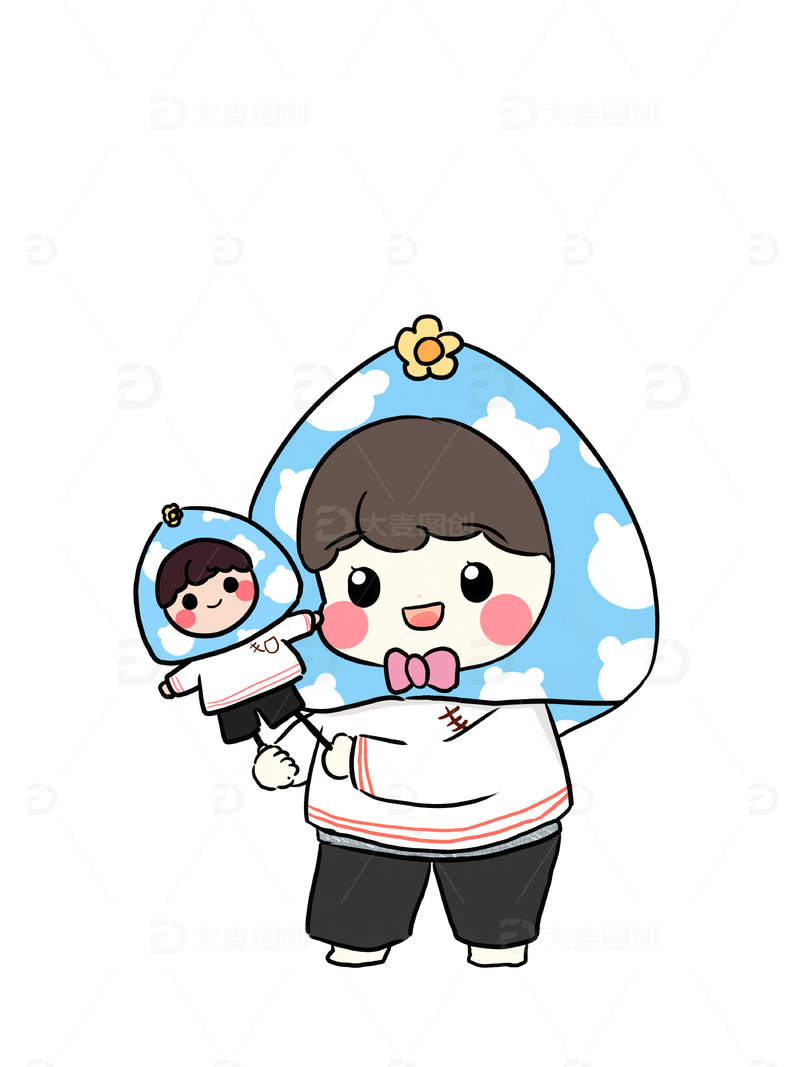 源文件下载【趣麦麦图】闽南文化布袋戏惠安女非遗文化手绘图可爱