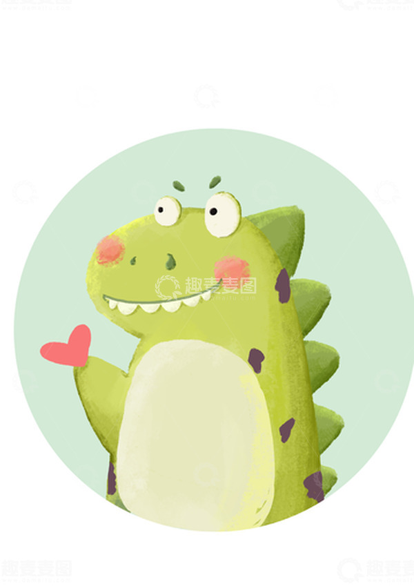 源文件下载【趣麦麦图】蓝绿色可爱吉祥物动物拿爱心的小恐龙手绘图