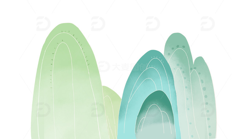 源文件下载【趣麦麦图】-绿色小清新国潮风山丘插画
