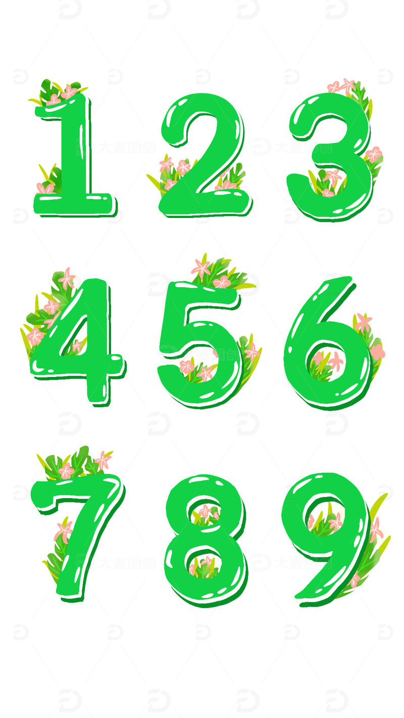 源文件下载【趣麦麦图】绿色手绘夏天清凉数字图标