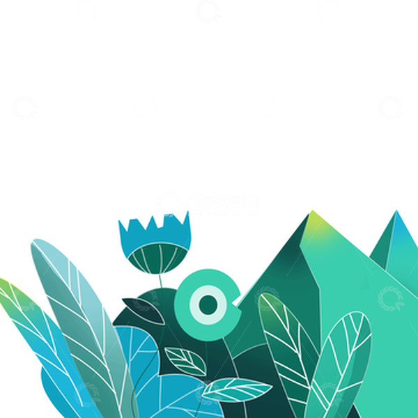 源文件下载【趣麦麦图】绿色扁平风植物山风格元素