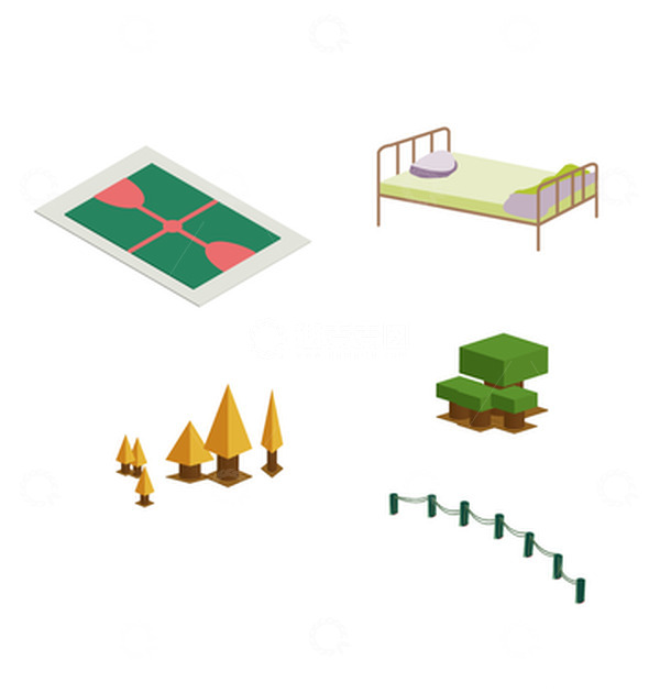 源文件下载【趣麦麦图】矢量手绘卡通床操场树栅栏