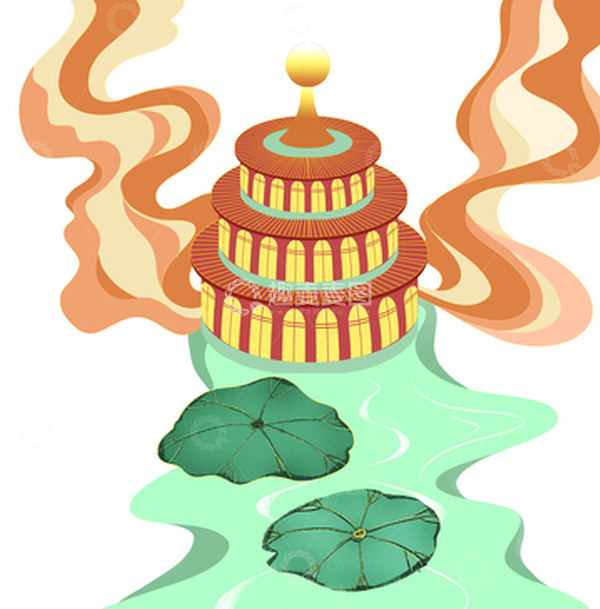 源文件下载【趣麦麦图】绿色国潮风建筑国潮祥云