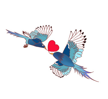 青色国潮细腻风爱心喜鹊七夕手绘元素