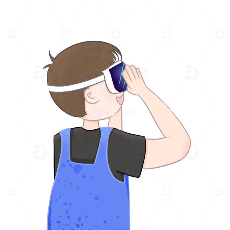 源文件下载【趣麦麦图】未来色商插科技风男孩vr眼镜手绘元素