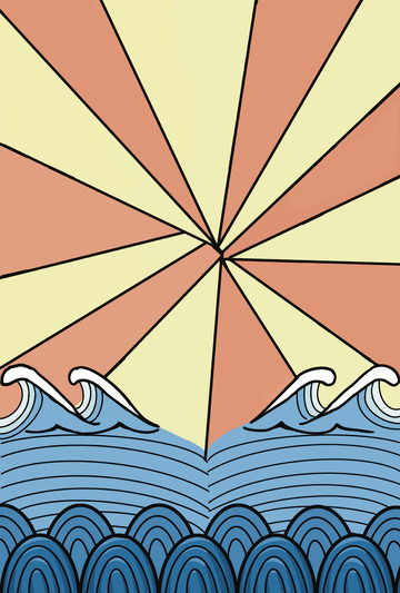 橙黄色中国风国潮风通用背景海浪插画