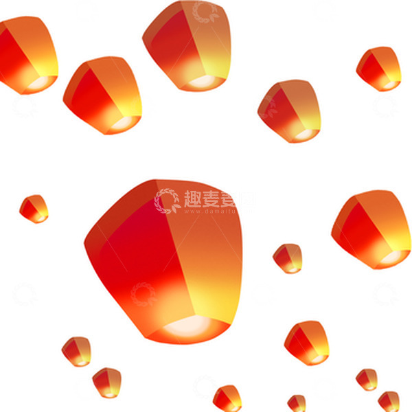 源文件下载【趣麦麦图】手绘国潮灯笼孔明灯元素