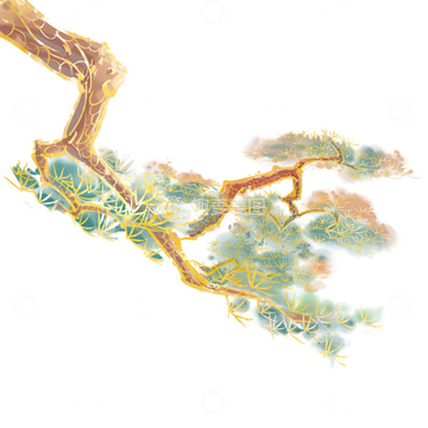 源文件下载【趣麦麦图】手绘国潮松树松柏松元素