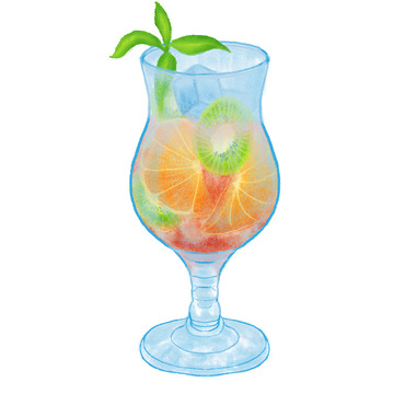 蓝色橙色清新薄荷猕猴桃玻璃杯冷饮大暑插画