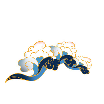 手绘国潮海浪波浪元素