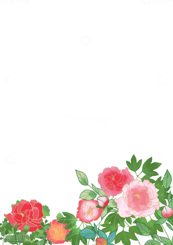 源文件下载【趣麦麦图】红粉色中国风国潮风牡丹花绿叶插画