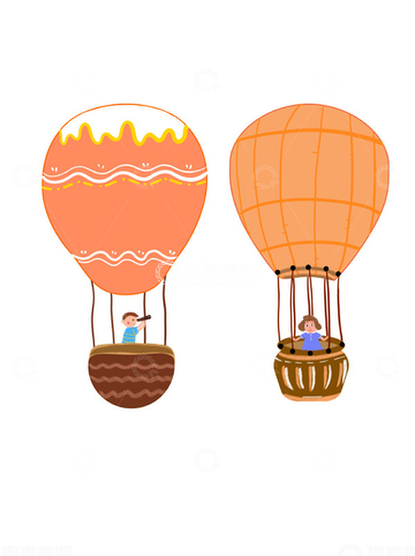 源文件下载【趣麦麦图】橘色手绘人物乘热气球夏季活动手绘图