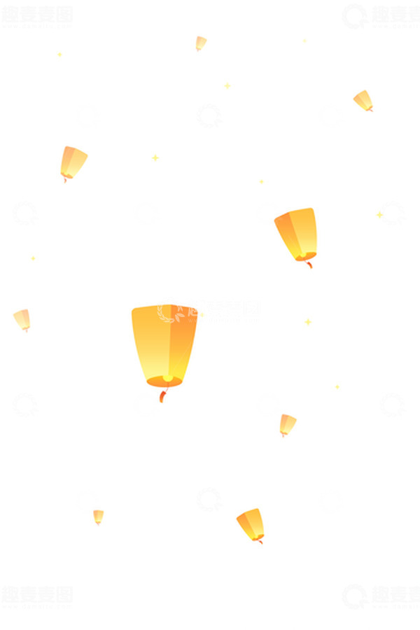 源文件下载【趣麦麦图】黄色孔明灯祈福元素