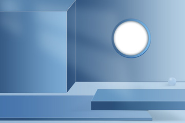 蓝色小清新ps手绘矢量电商背景几何场景