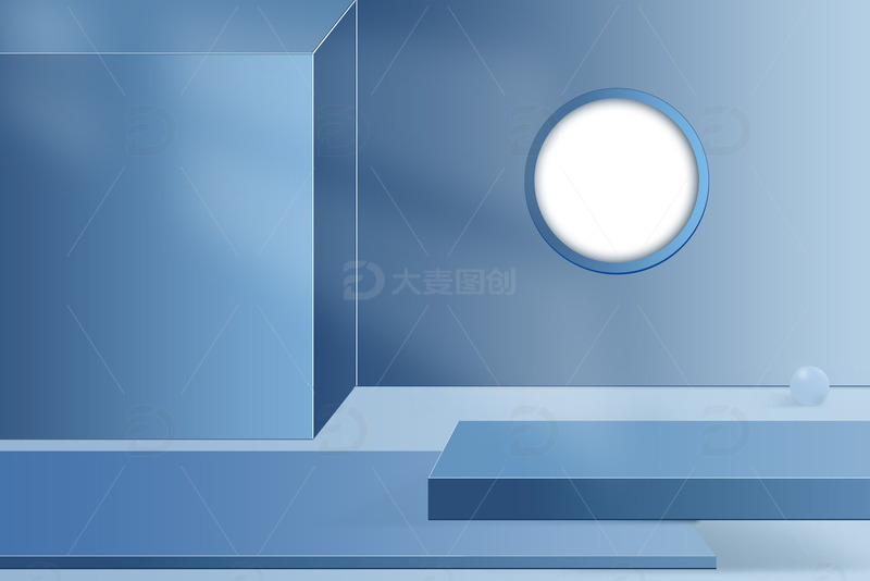 蓝色小清新ps手绘矢量电商背景几何场景