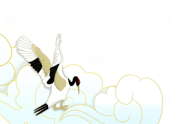 源文件下载【趣麦麦图】-金色国潮细腻风云中仙鹤手绘元素