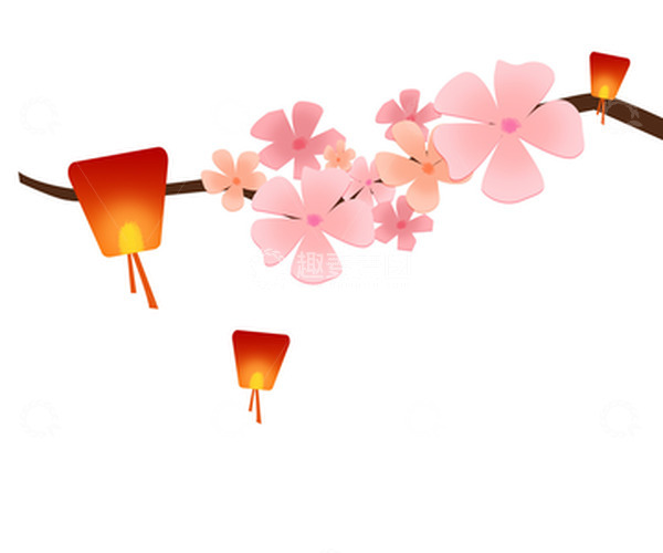 源文件下载【趣麦麦图】粉色中国风七夕花朵孔明灯中秋免扣素材