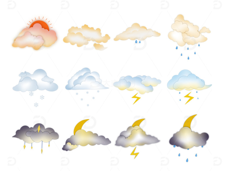 源文件下载【趣麦麦图】剪纸风可爱天气图标