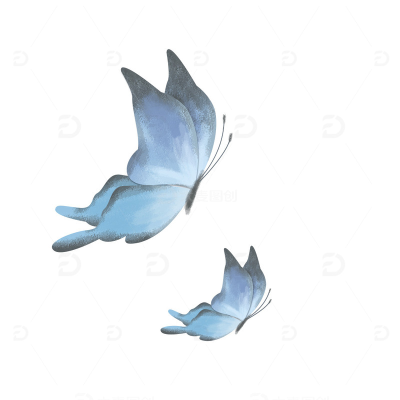 源文件下载【趣麦麦图】蓝色中国风国潮蝴蝶手绘素材
