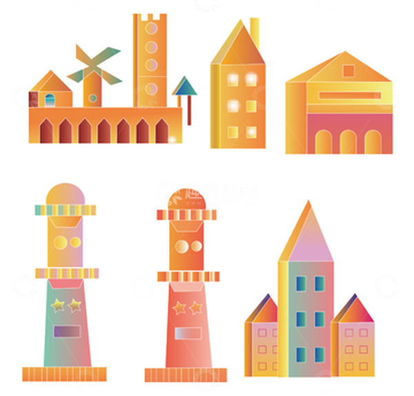 源文件下载【趣麦麦图】橙色系小清新渐变建筑物
