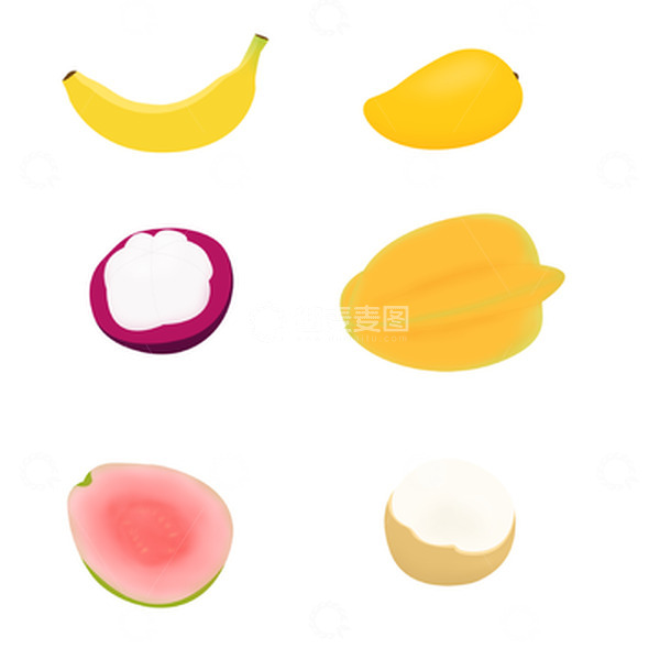 源文件下载【趣麦麦图】-夏日热带水果手绘香蕉芒果山竹杨桃芭乐龙眼