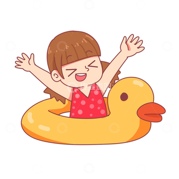 源文件下载【趣麦麦图】手绘卡通大暑游泳女孩免扣素材