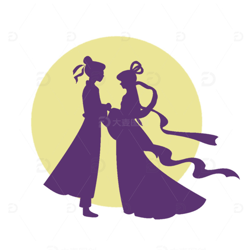 源文件下载【趣麦麦图】紫色浪漫节日七夕牛郎织女剪影手绘图