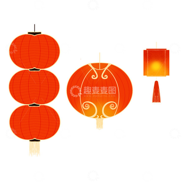 源文件下载【趣麦麦图】七夕手绘红色国潮灯笼年货节春节传统中国风