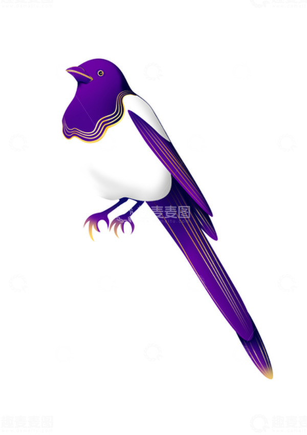 源文件下载【趣麦麦图】紫色七夕喜鹊国潮手绘图