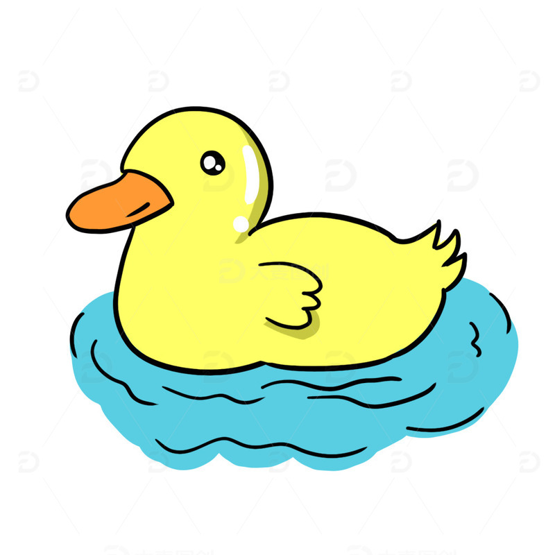 黄色卡通鸭子小黄鸭夏天手绘图