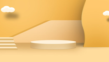 黄色清爽卡通C4D空间展厅背景海报