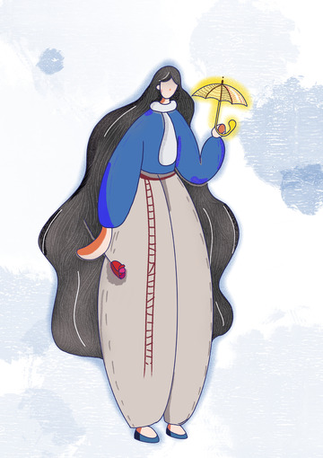 大暑季节夏季人长发小女孩打伞手拿玫瑰