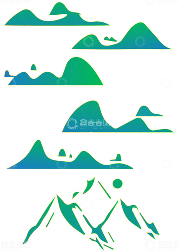 源文件下载【趣麦麦图】青绿国风山川元素 矢量 国潮