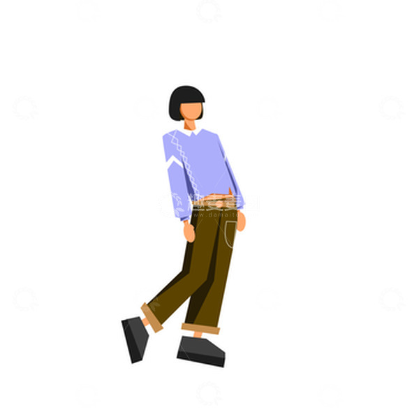 源文件下载【趣麦麦图】紫色扁平风人物造型装饰元素